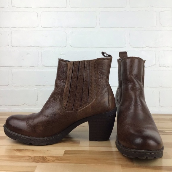 B.O.C. Distressed leather ankle heeled boots brown chunky booties southwestern 9 - Picture 7 of 16